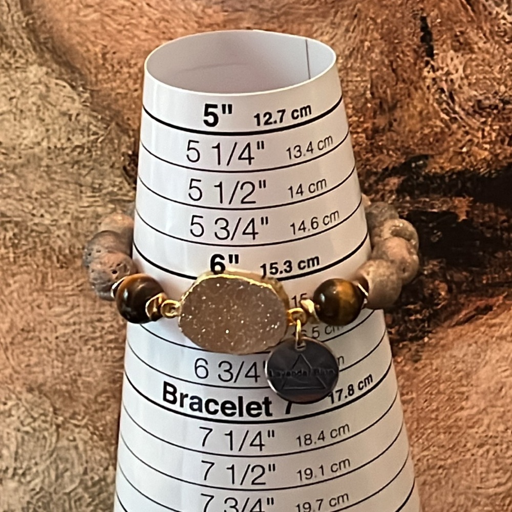 Druzy Tigers Eye Natural Stones Gold Tone Bracelet by Lavender Blue - Picture 9 of 9